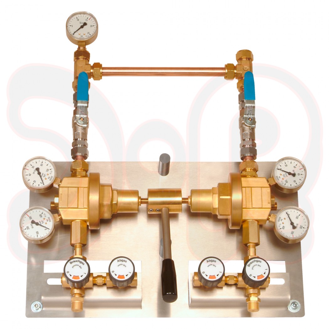 Entspannungsstation BU15-2U-KH für 2 x 1 Fl., 300/60 bar, G½"-a zu Verschr. 18 mm, autom. Umschalt.