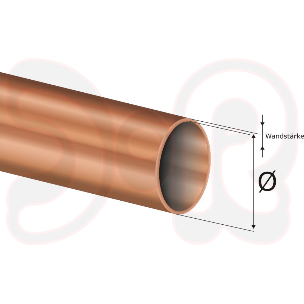 Install-Kupferrohr 12 x 1,0mm -meterware- für technische Gase CU-DHP nach EN 12735-1 und EN 13348