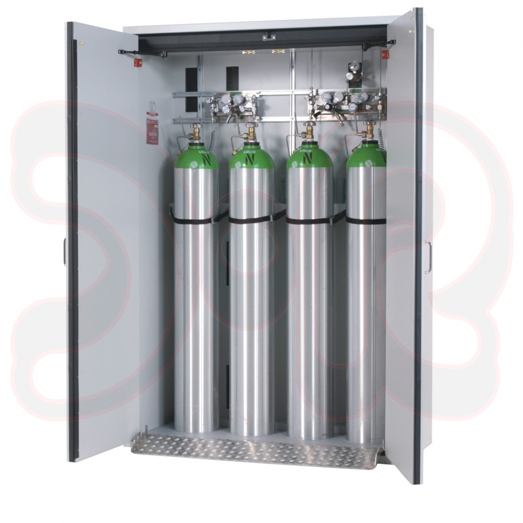 G90 Druckgasflaschenschrank für 4 Flaschen, 1400 x 615 x 2050 (lichtgrau) gemäß DIN EN 14470-2