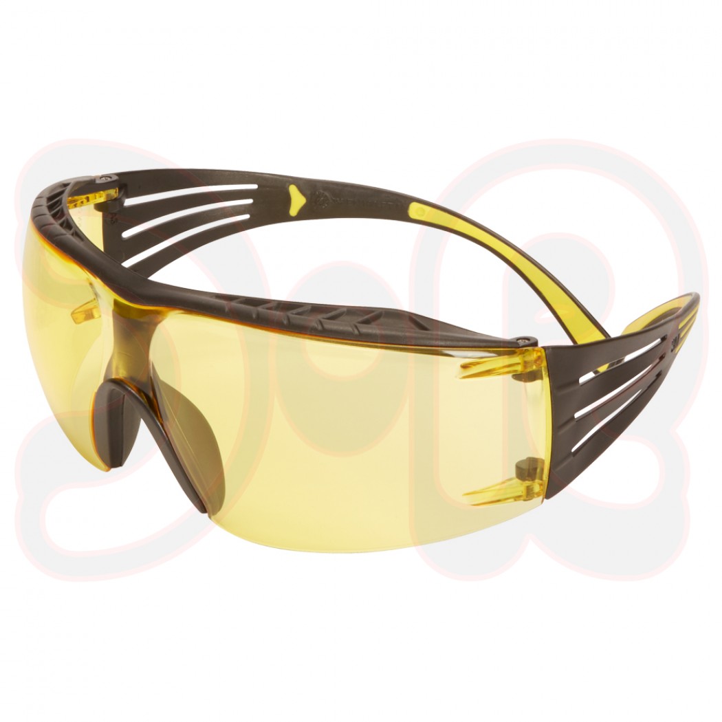 3M SecureFit 400X Schutzbrille, schwarz/gelber Rahmen, Augenbrauenschutz, gelb, Antibeschlag/-kratz