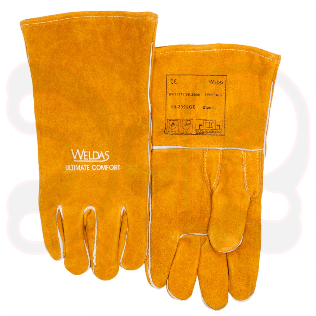 WELDAS Golden Brown MAG-Schweißerhandschuhe baumwollgefüttert, Gr. XL, 34 cm lang, Rindspaltleder