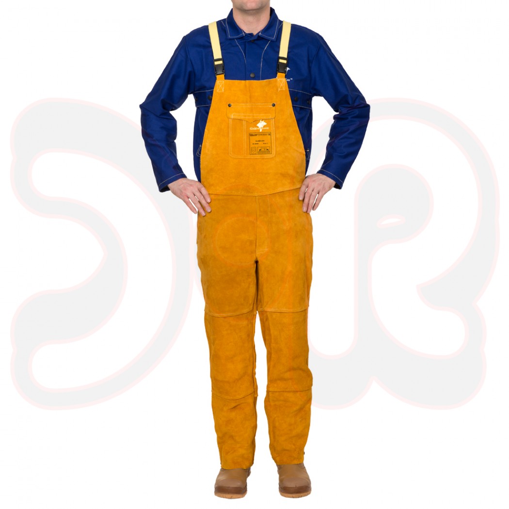 WELDAS Golden Brown Schweißerlatzhose mit Brustschutz, aus Rindspaltleder, Länge 140 cm