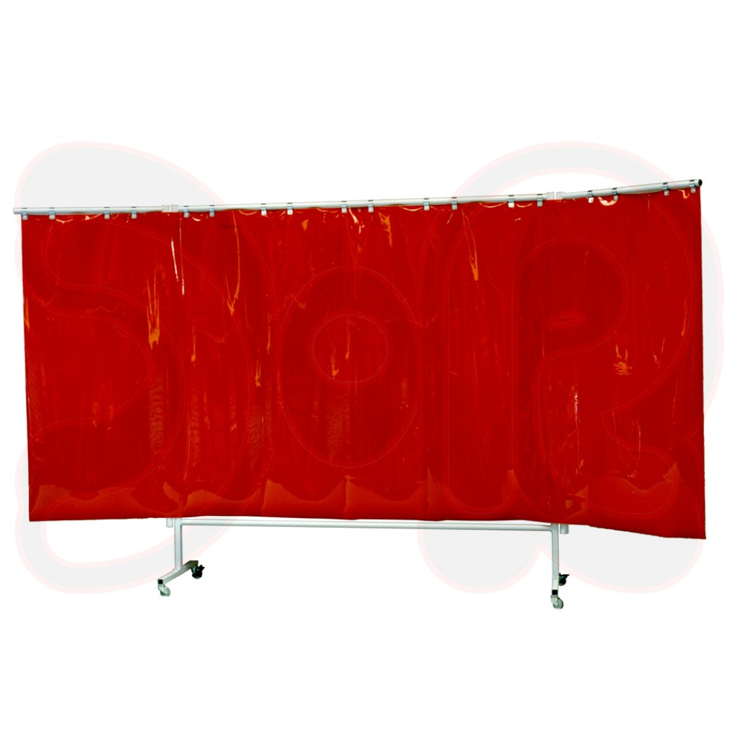 3-teilige Schutzwand fahrbar, Gesamtbreite 375cm, mit Lamellen, rot transparent, nach DIN EN 1598