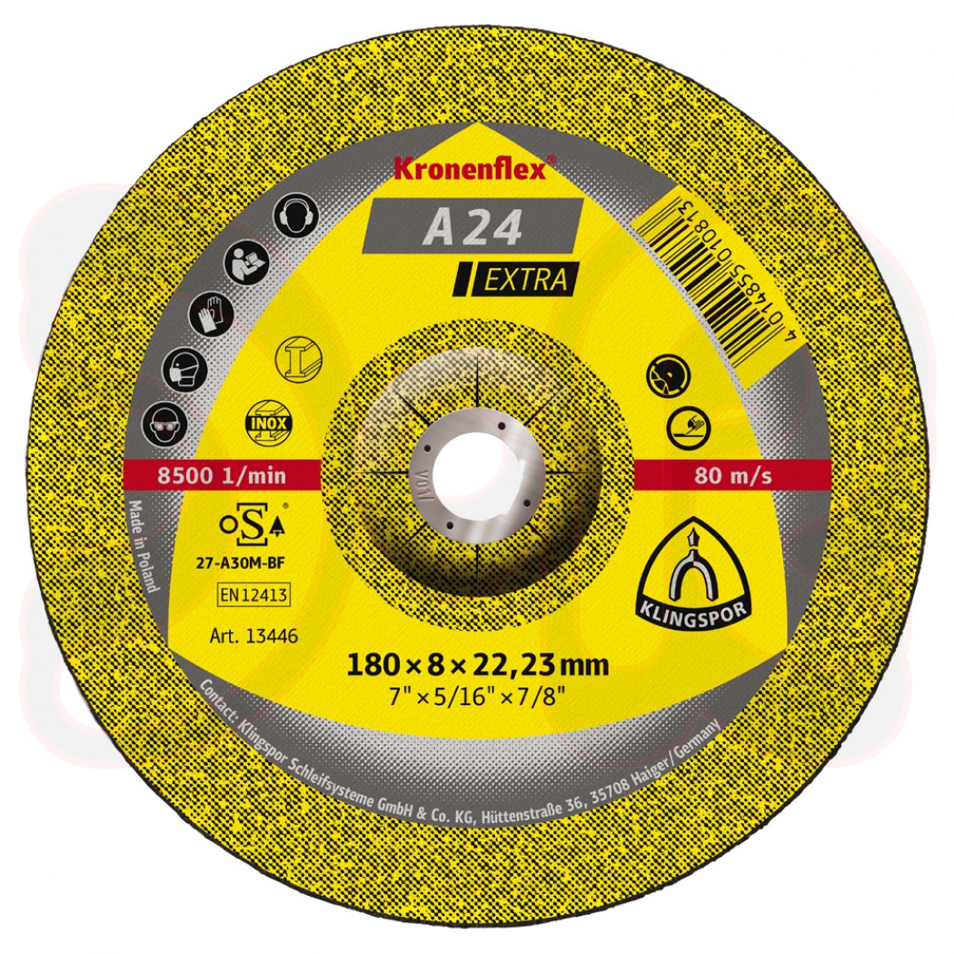 KLINGSPOR A 24 Extra Schruppscheiben, 180 x 6 x 22,23 mm, gekröpft