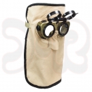 Ledermaske aus Rindnarbenleder mit AMIG-Kunststoff-Klappbrille o. Glas / 45cm lang